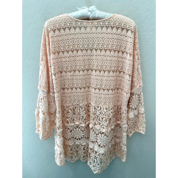 SUNDANCE | Blush Pink Boho Embroidered Lace Sheer Tunic Top | Size Large - Picture 4 of 7